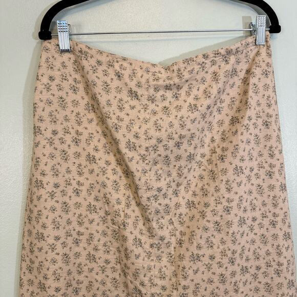 Liz Claiborne Lizwear Maxi Skirt 10 Floral Linen Blend Slit Drawstring Tan NWT - Picture 3 of 11